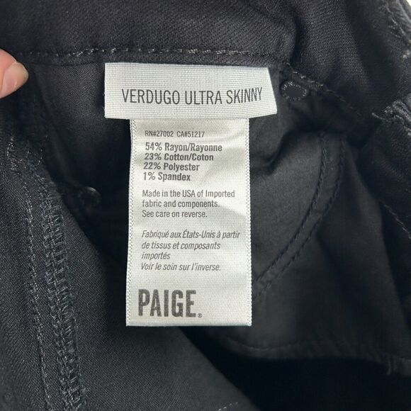 PAIGE Women's Black Verdugo Ultra Skinny Denim Jeans Size 26 - Picture 9 of 9